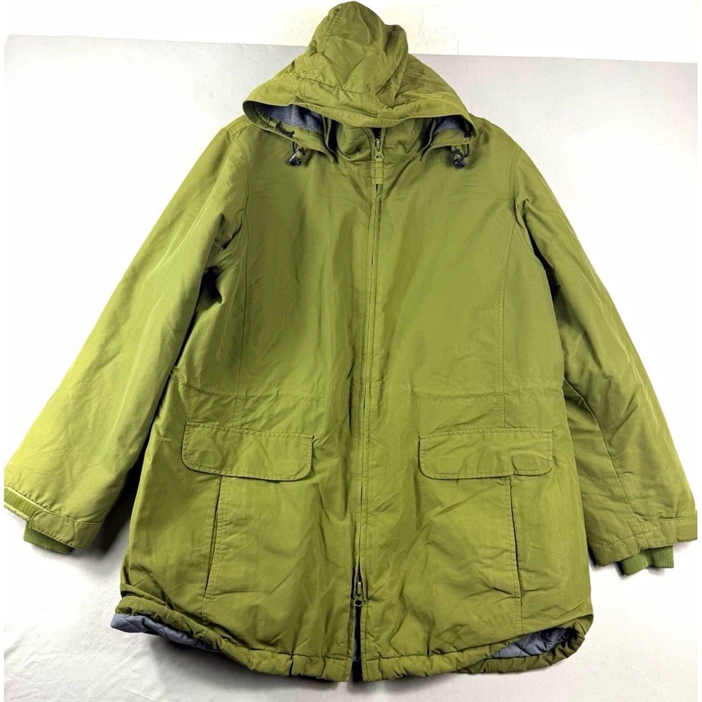 Lands' End Green Hooded Parka Jacket, full zip fleece, Men's medium